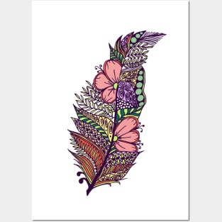 Zentangle Art Hand drawn Feather Posters and Art